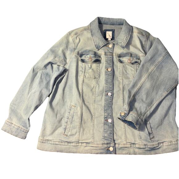 Lauren Conrad Size 3X Distressed Light Wash Stretch Cotton Jean Jacket - Picture 4 of 10